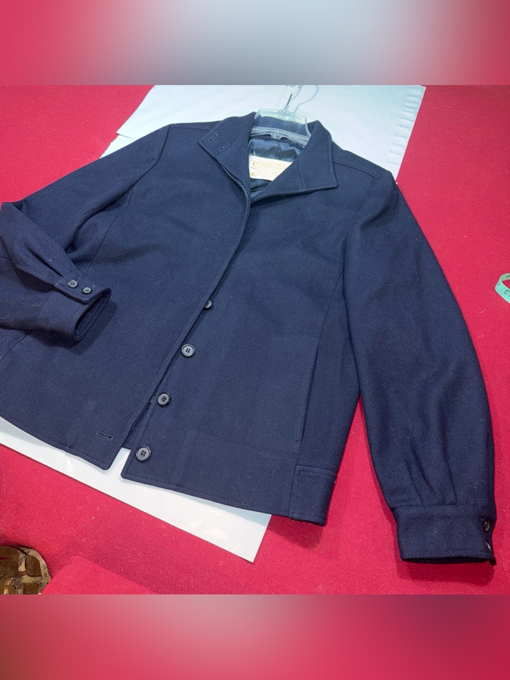 Pendleton BLUE Virgin Wool Coat Jacket Women’s Large Hidden Button Up, Pockets L